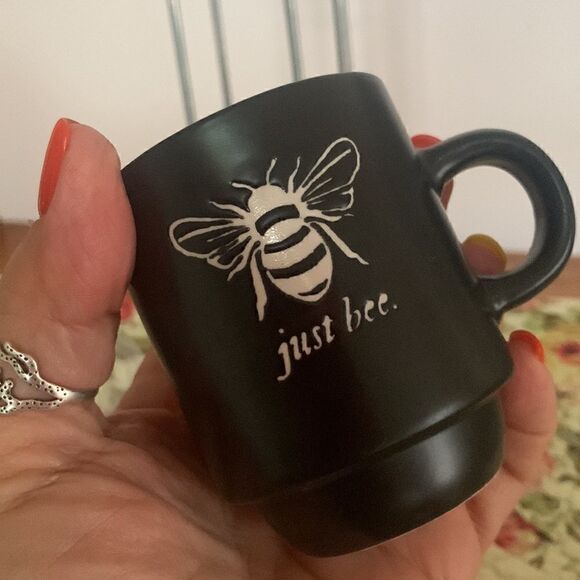 Tower of Ceramic Espresso Cups Set of 4 Bee Kind Bee Good - Picture 3 of 11